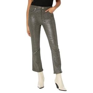 PAIGE Claudine Ankle Length Flare Black Coated Sparkle Jeans Cropped Trouser  28